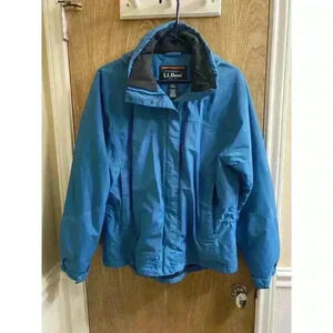 L.L. Bean Utility Style Ski Winter Jacket Dark Aqua Blue Zip/Button Pockets Hood